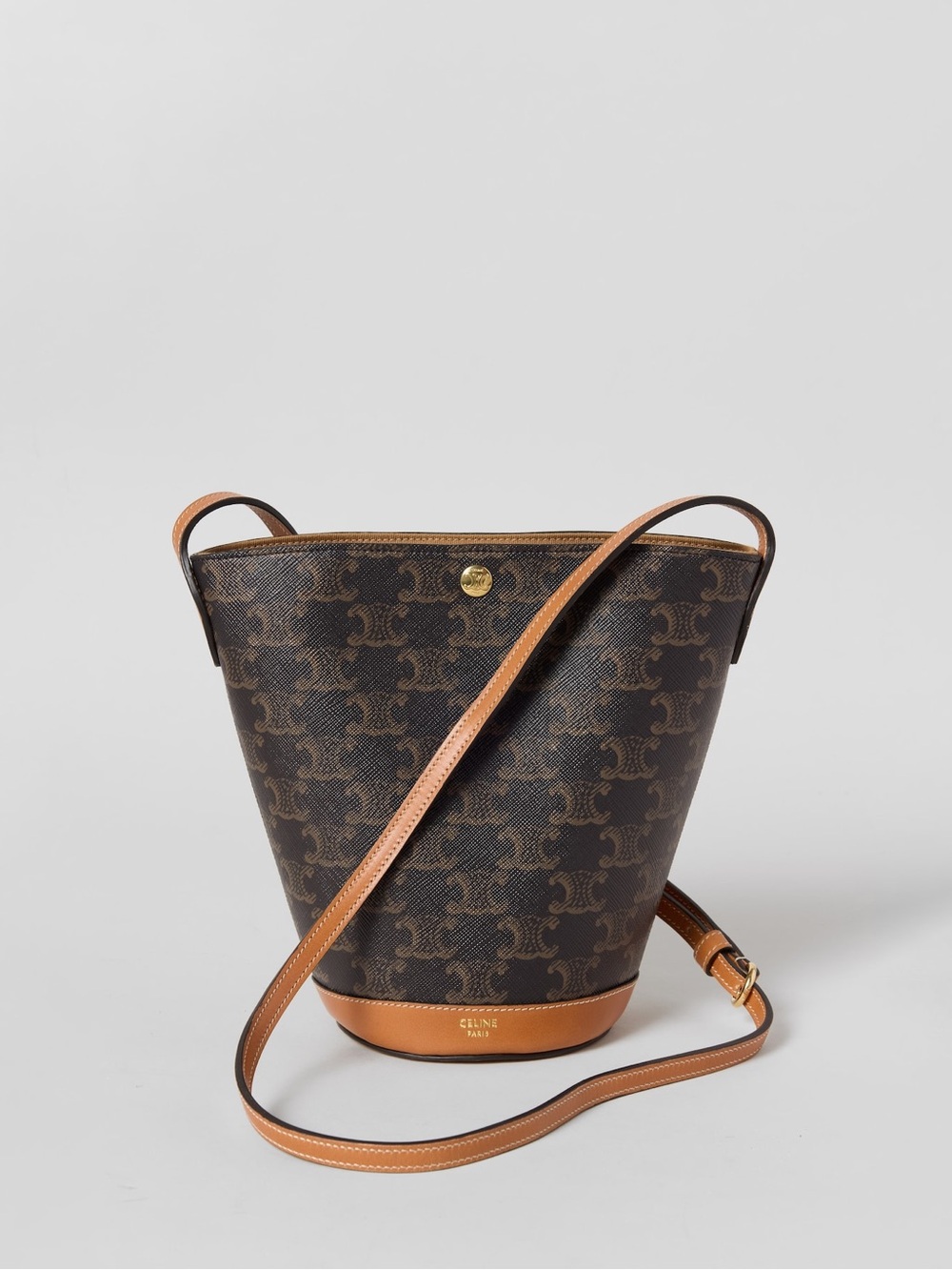 Celine mini Brown & Tan Triomphe Bucket Crossbody Bag